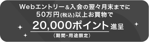 Webエントリー＆入会の翌々月末までに50万円（税込）以上お買物で20,000ポイント進呈（期間・用途限定）