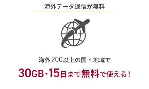 海外データ通信が無料 海外200以上の国・地域で 30GB・15日まで無料で使える！