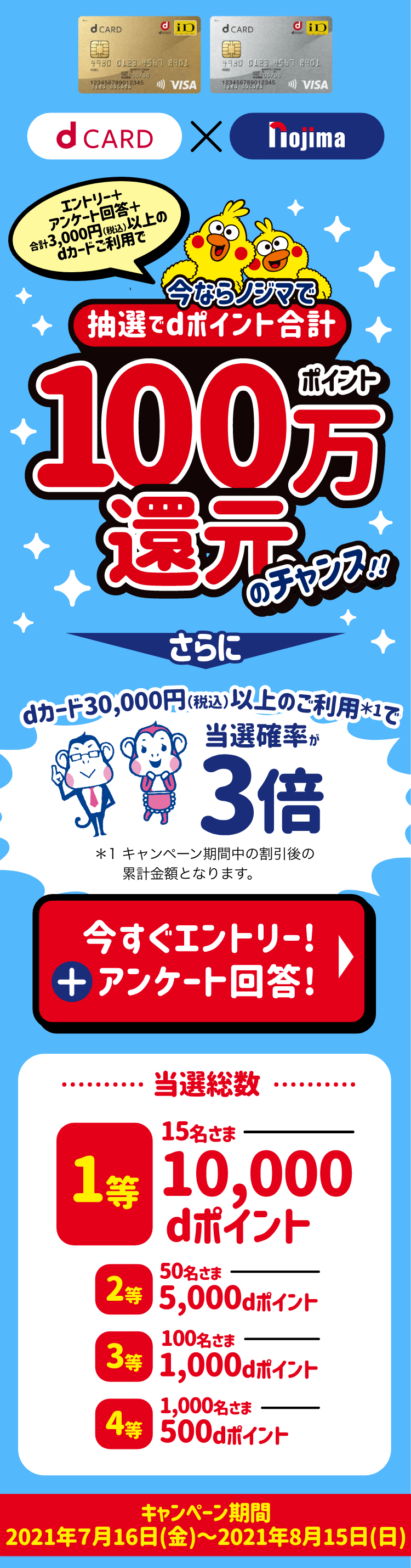 dカード】今ならノジマでdポイント合計100万ポイントが抽選で当たる